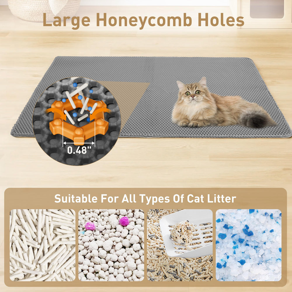 Anywish large cat litter mat EVA material offers soft, durable, kitty-safe surface.