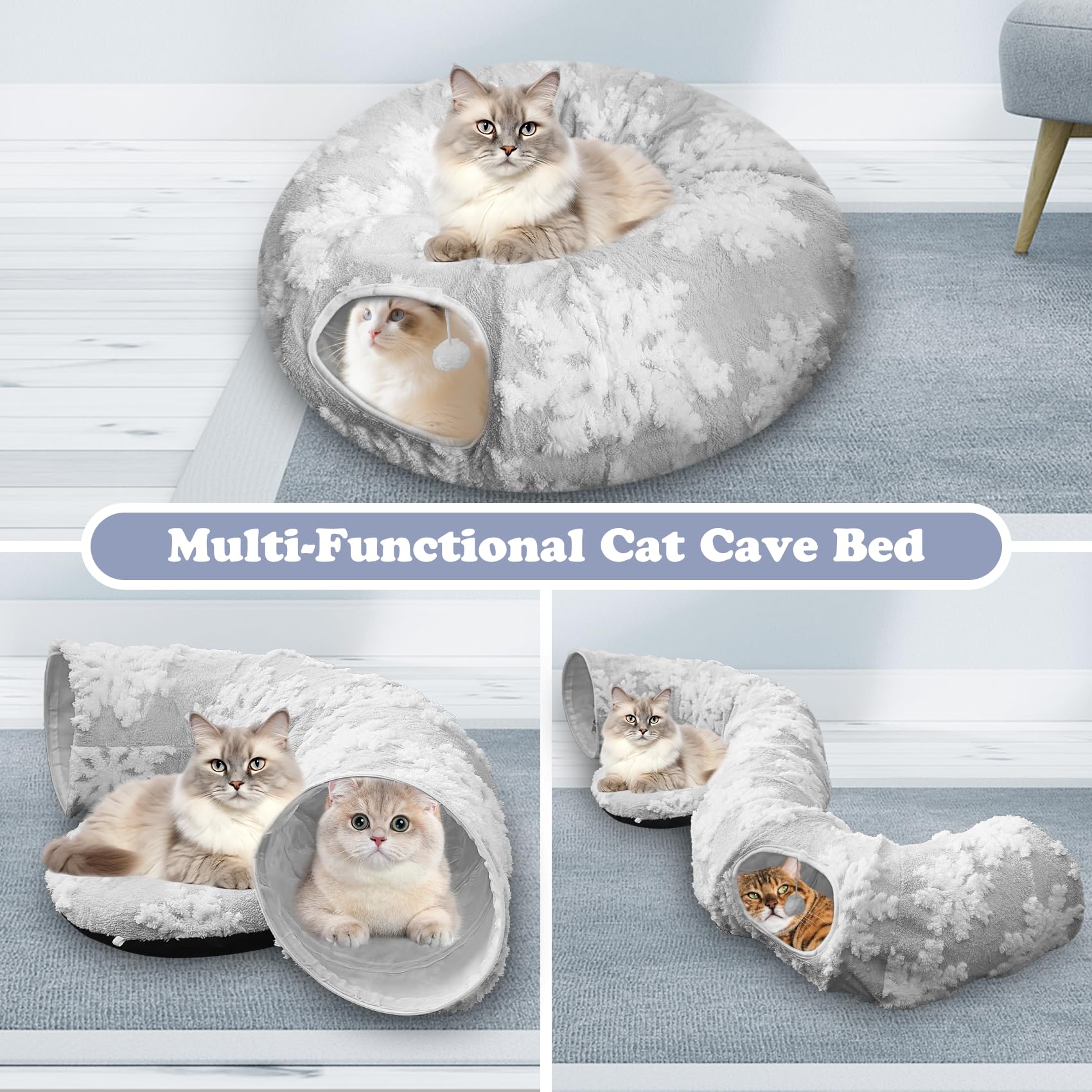 Anzfy cat tunnel bed inner-donut cushion for soft resting after play