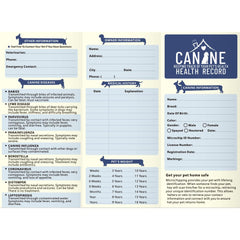 ANZON MORIES dog vaccination record card back with space for medical history and notes