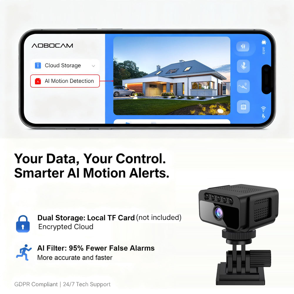 AOBOCAM AI motion detection minimizes false alerts while capturing important events.
