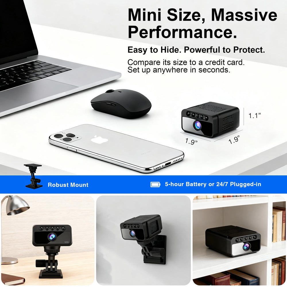 AOBOCAM mini spy camera indoor setup supports discreet nanny and security monitoring.