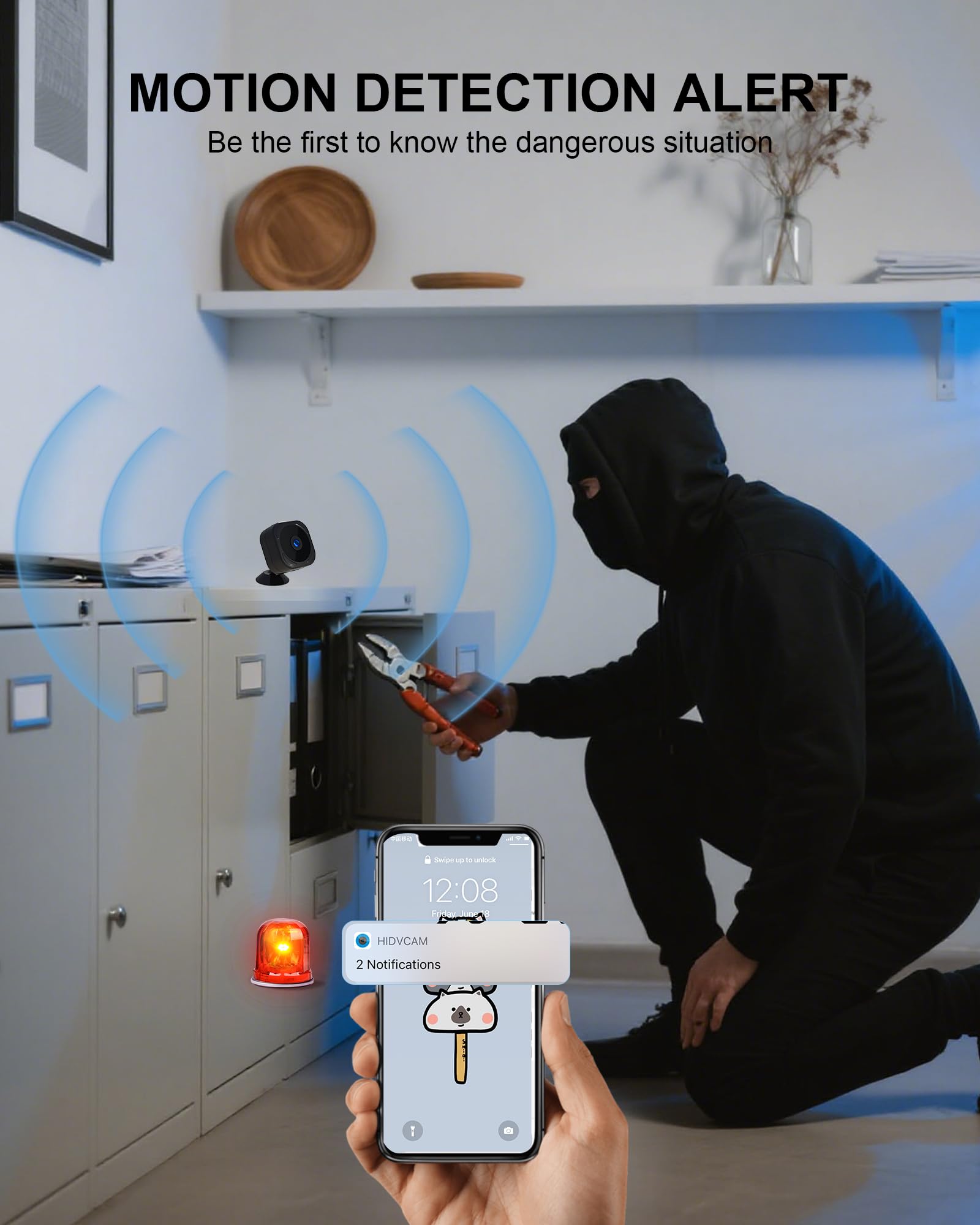 AOBOCAM motion detection alert demonstrates fast, accurate notifications for important moments.