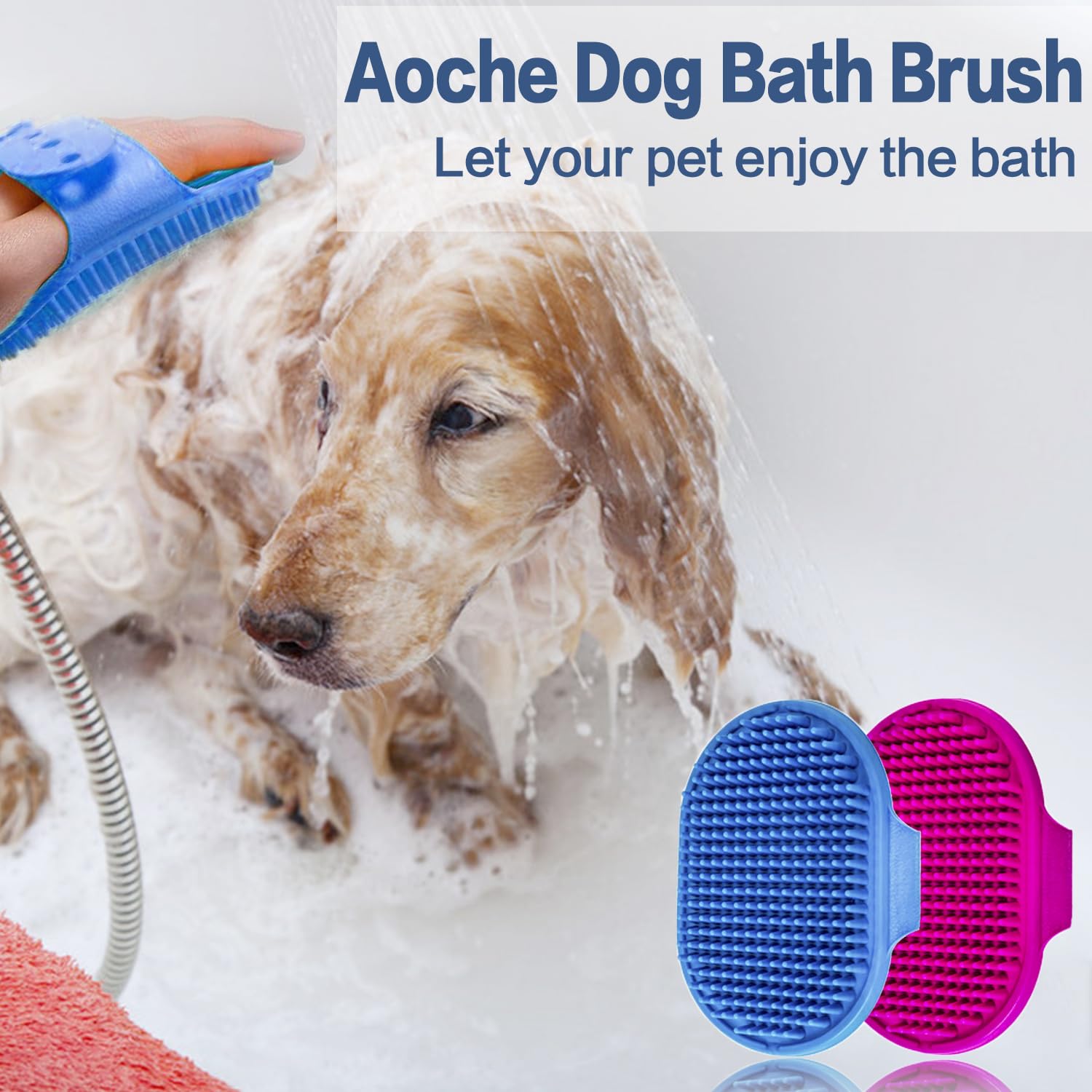 Aoche dog bath brush adjustable ring highlights comfortable grip for all sizes