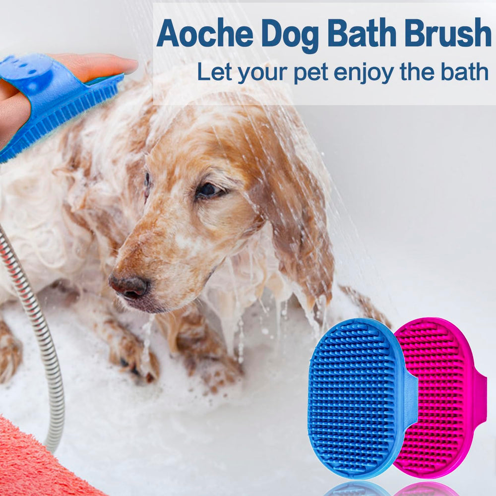 Aoche dog bath brush adjustable ring highlights comfortable grip for all sizes