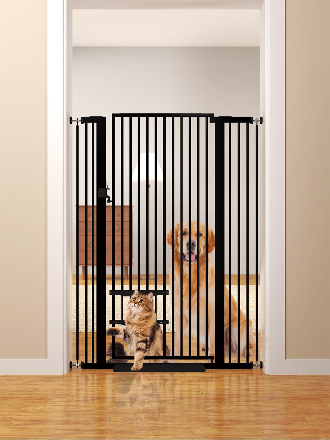 aodbicy gate installed in living spaces provides safe pet separation with easy latch action.