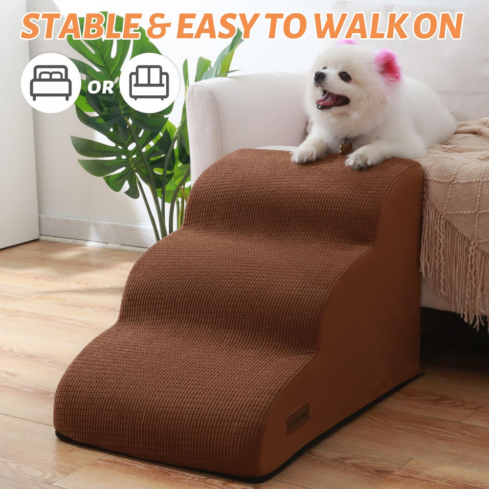 Aodisman 3-Step Dog Ramp brown front view highlights sturdy build and gentle slope for joints