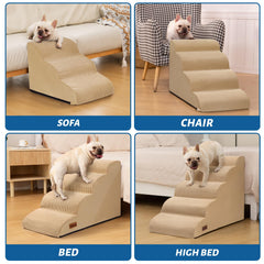 Aodisman 3-step dog ramp on sofa with small dog demonstrating easy access