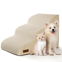 Aodisman 3-step dog ramp side view in beige, easing sofa access for small dogs.