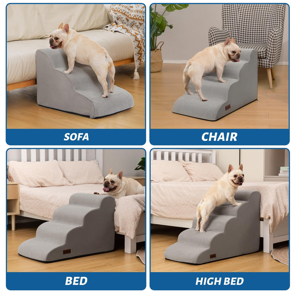Aodisman 17.4-inch-height dog stairs fit beds and couches nicely.