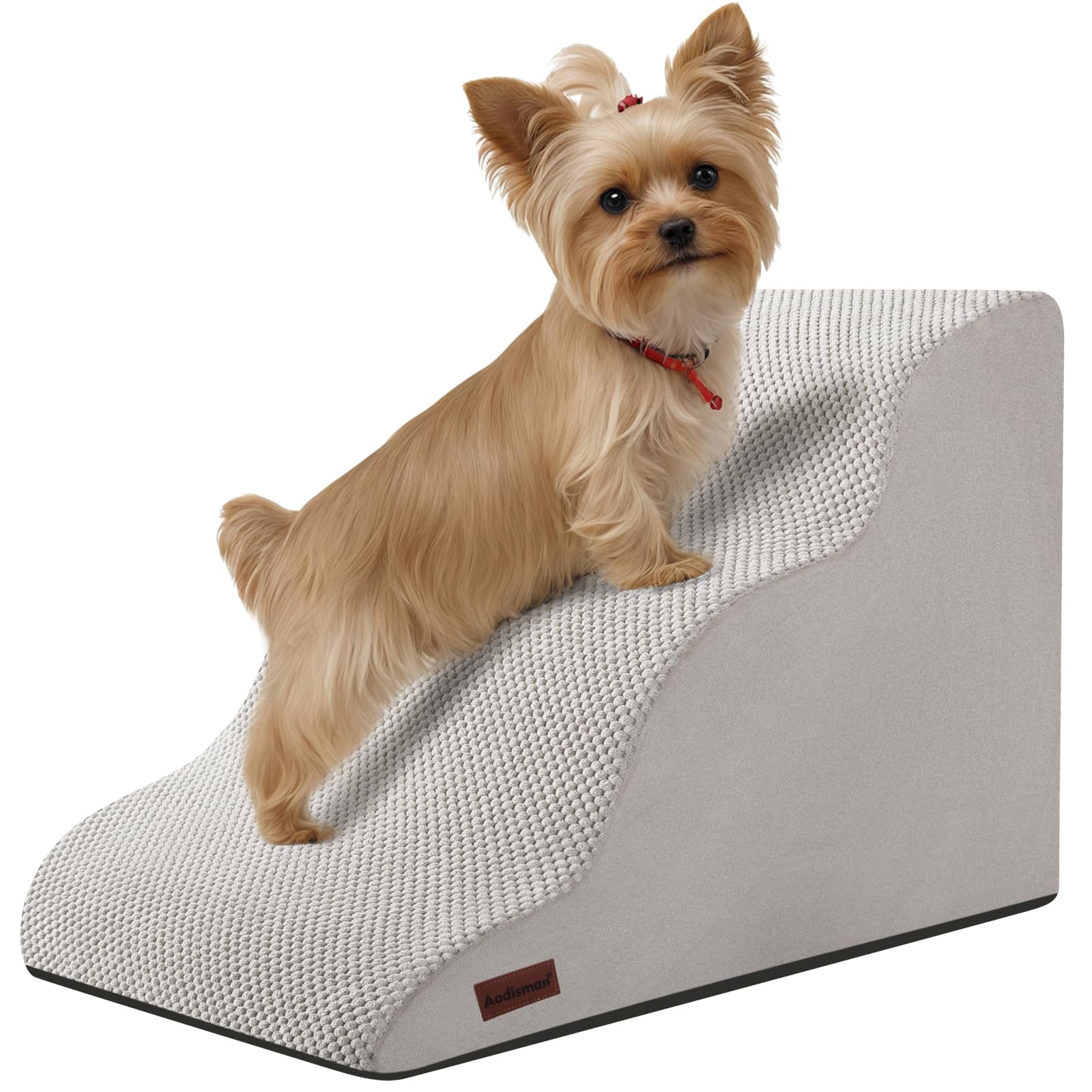 Aodisman dog stairs 3-step side view with non-slip grip for safe couch access.