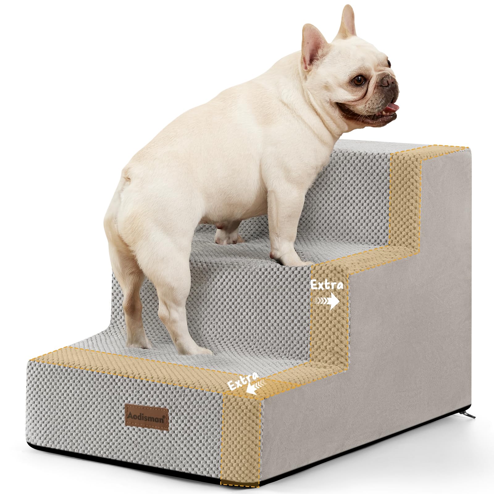 Aodisman dog stairs 3-step side view aids small pets onto couches