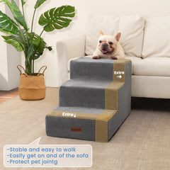 Aodisman dog stairs 4-step grey sofa view highlights extra height for taller jumps