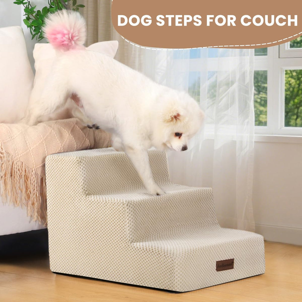 aodisman dog stairs 4-step depicted beside sofa for higher elevations