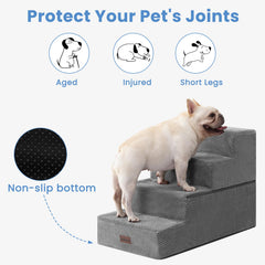 Aodisman dog stairs 4-step side-view gray demonstrates sturdy indoor pet steps