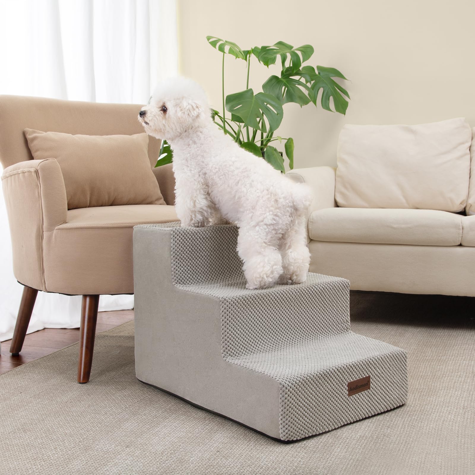 Aodisman dog stairs 4-step side view helps cats climb onto chairs with stability