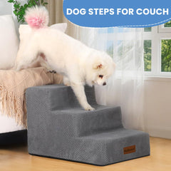 Aodisman dog stairs 4-step on a bed; easier access for taller surfaces and older pets.