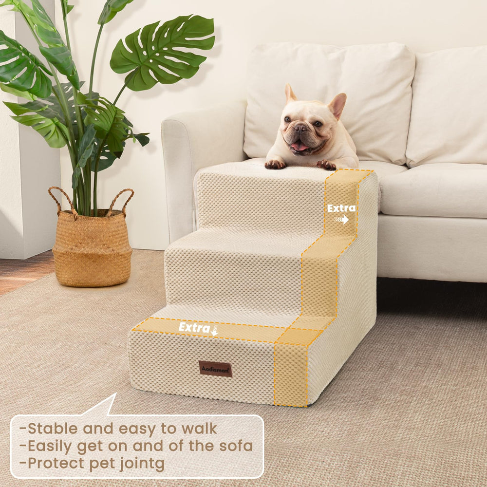 Aodisman dog stairs 4-step height 18-5-in beige helps taller furniture access
