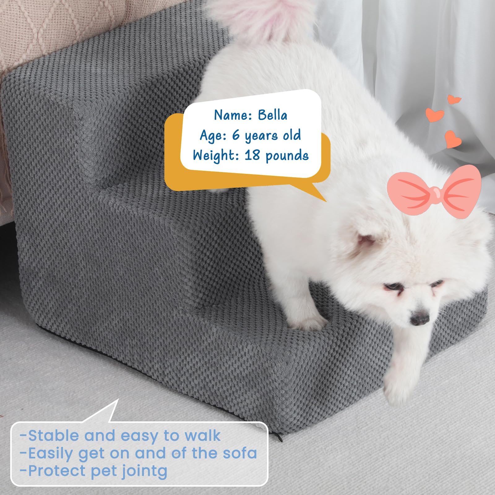 Aodisman dog stairs 5-step reaching higher beds for taller setups and multi-surface use.