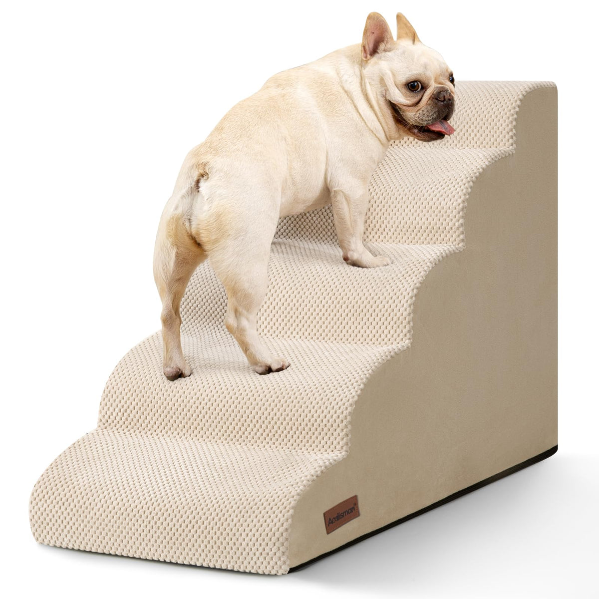 Aodisman 5-step dog stairs on bed, easing access for small to medium dogs.