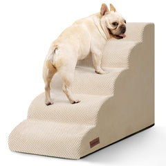 Aodisman 5-step dog stairs on bed, easing access for small to medium dogs.