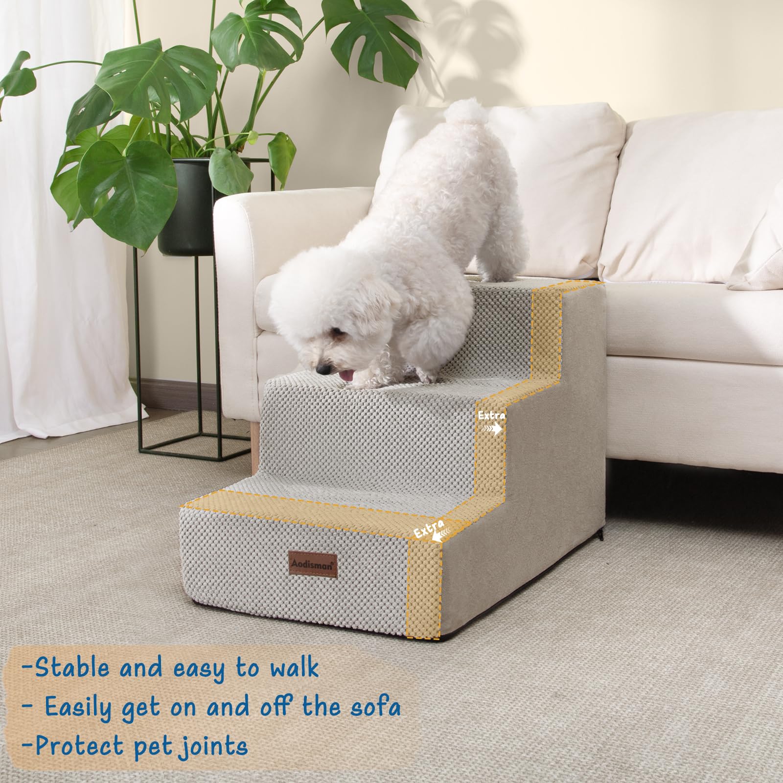 Aodisman dog stairs 5-step side view extends reach to high beds for pets