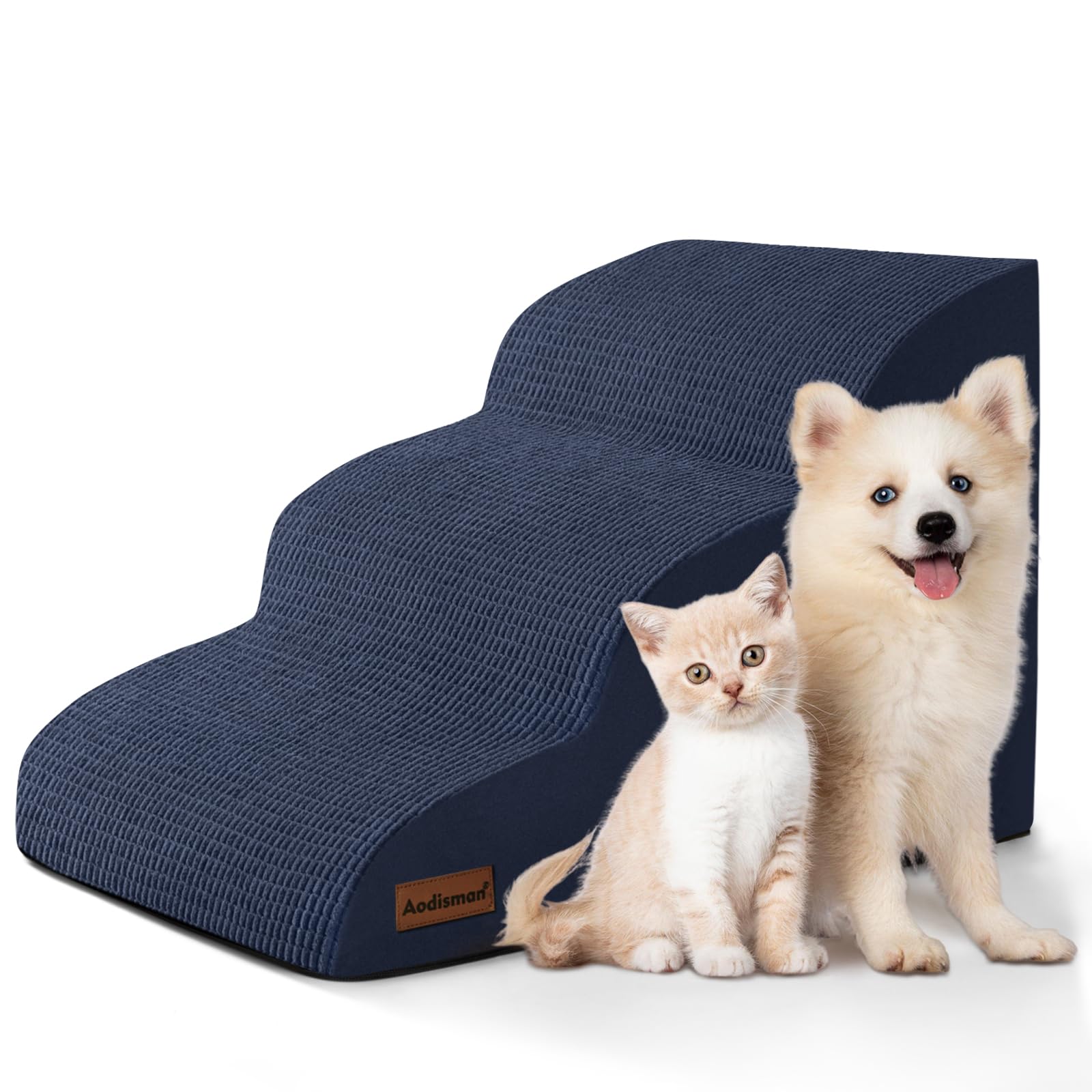 Aodisman dog stairs placed against bed edge for easy access and comfort.