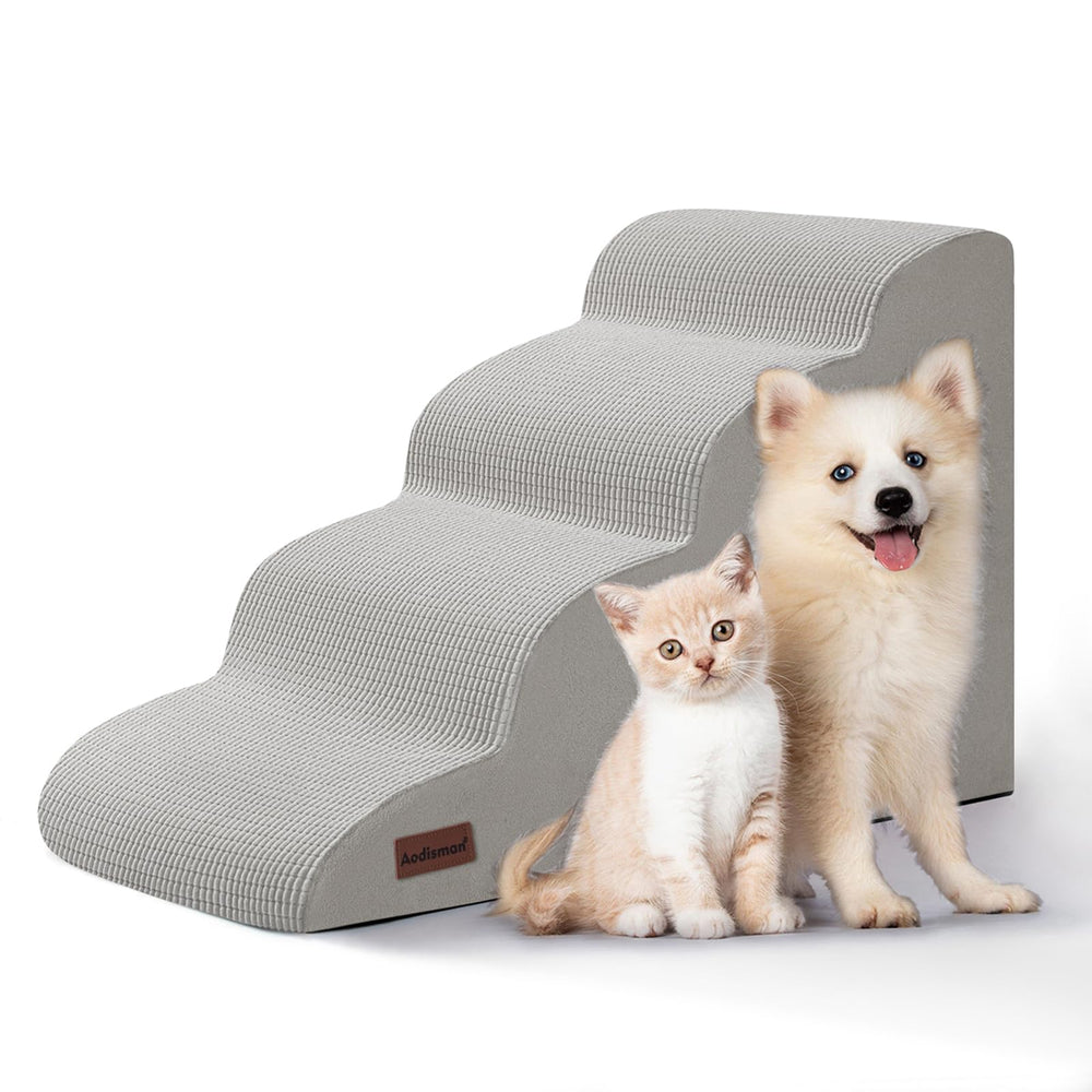 Aodisman dog stairs at bed edge offer easy bed access for pets.