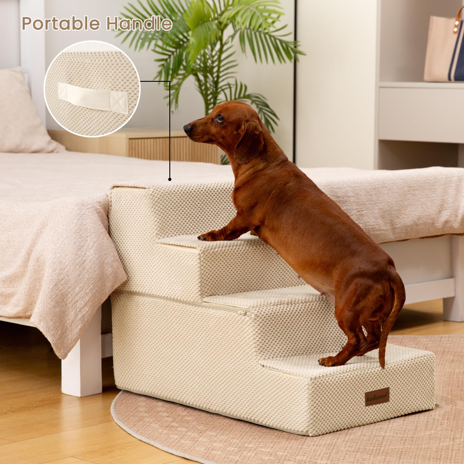 Aodisman dog stairs foam-core inside lightweight yet sturdy.