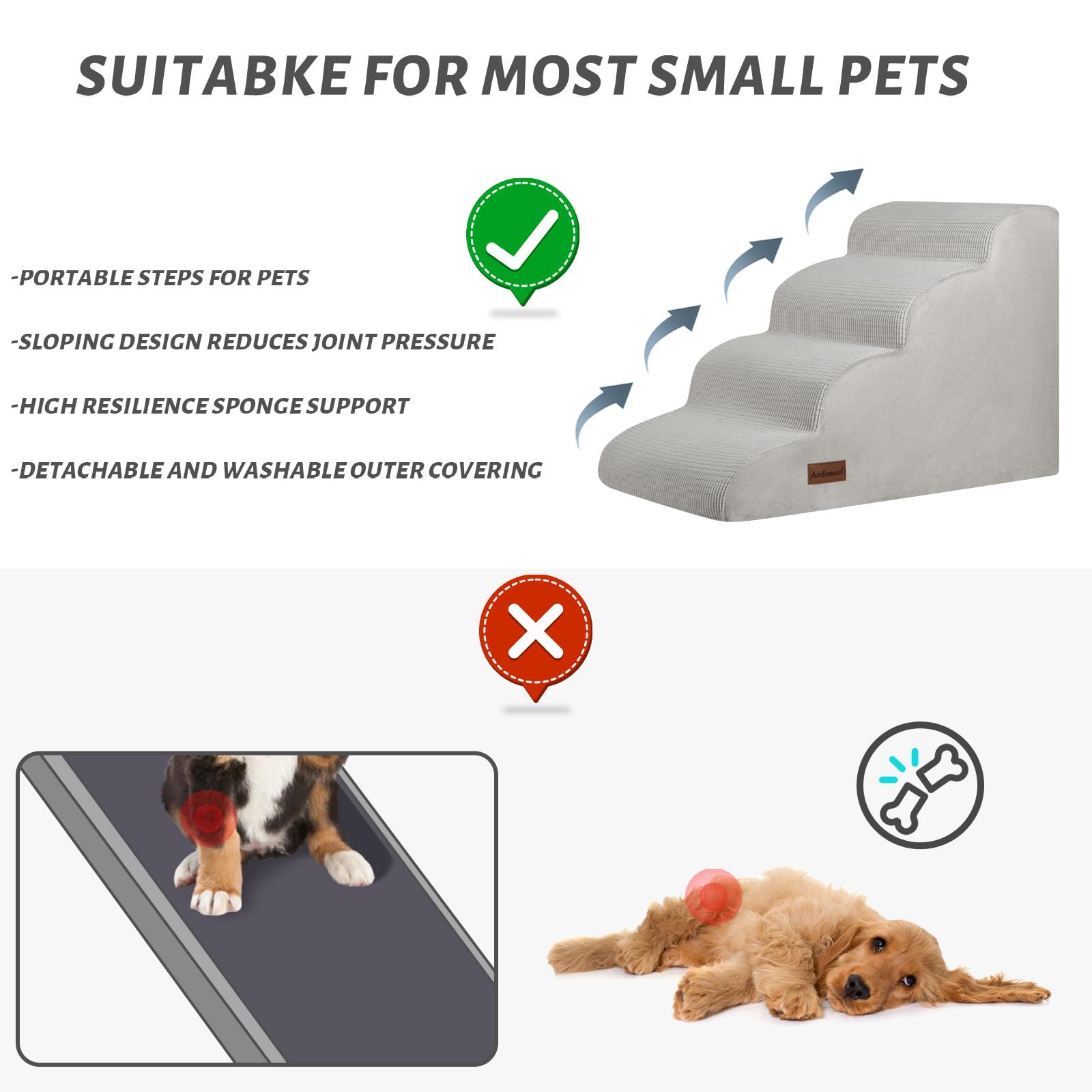 Aodisman foam-core stairs deliver sturdy, comfortable support for pets.
