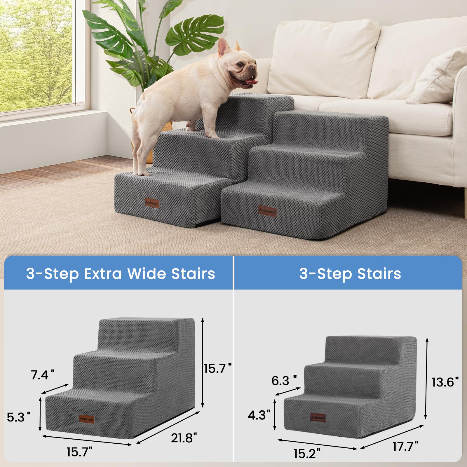 Aodisman dog stairs anti-slip bottom shown ensures secure footing on slick floors
