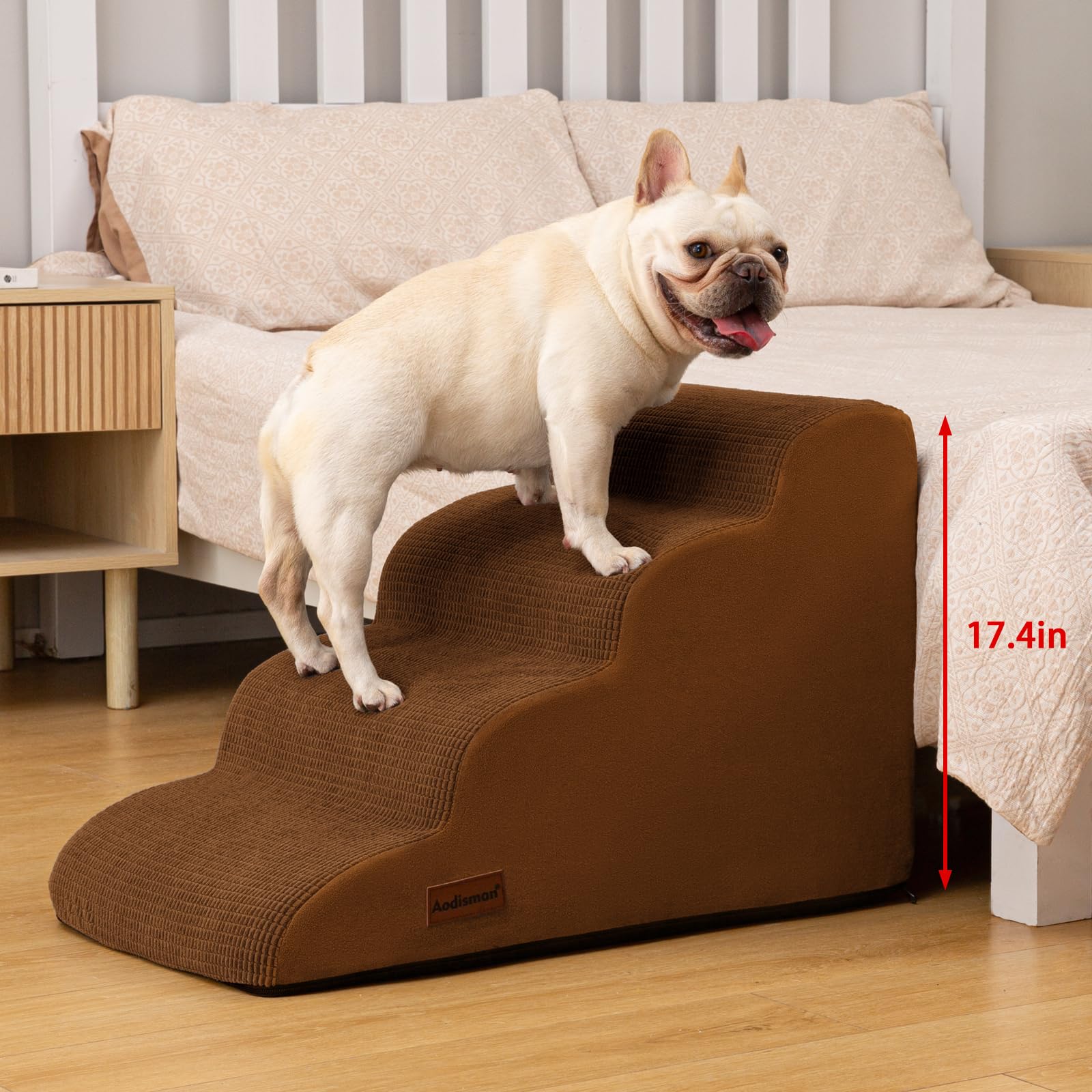 Aodisman dog stairs-in-use-living-room demonstrates practical home use.