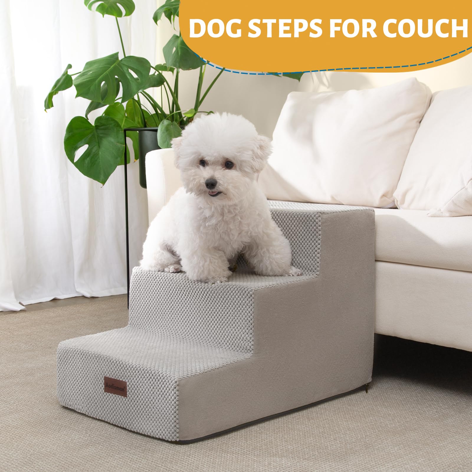 Aodisman dog stairs light grey finish blends with furniture and decor