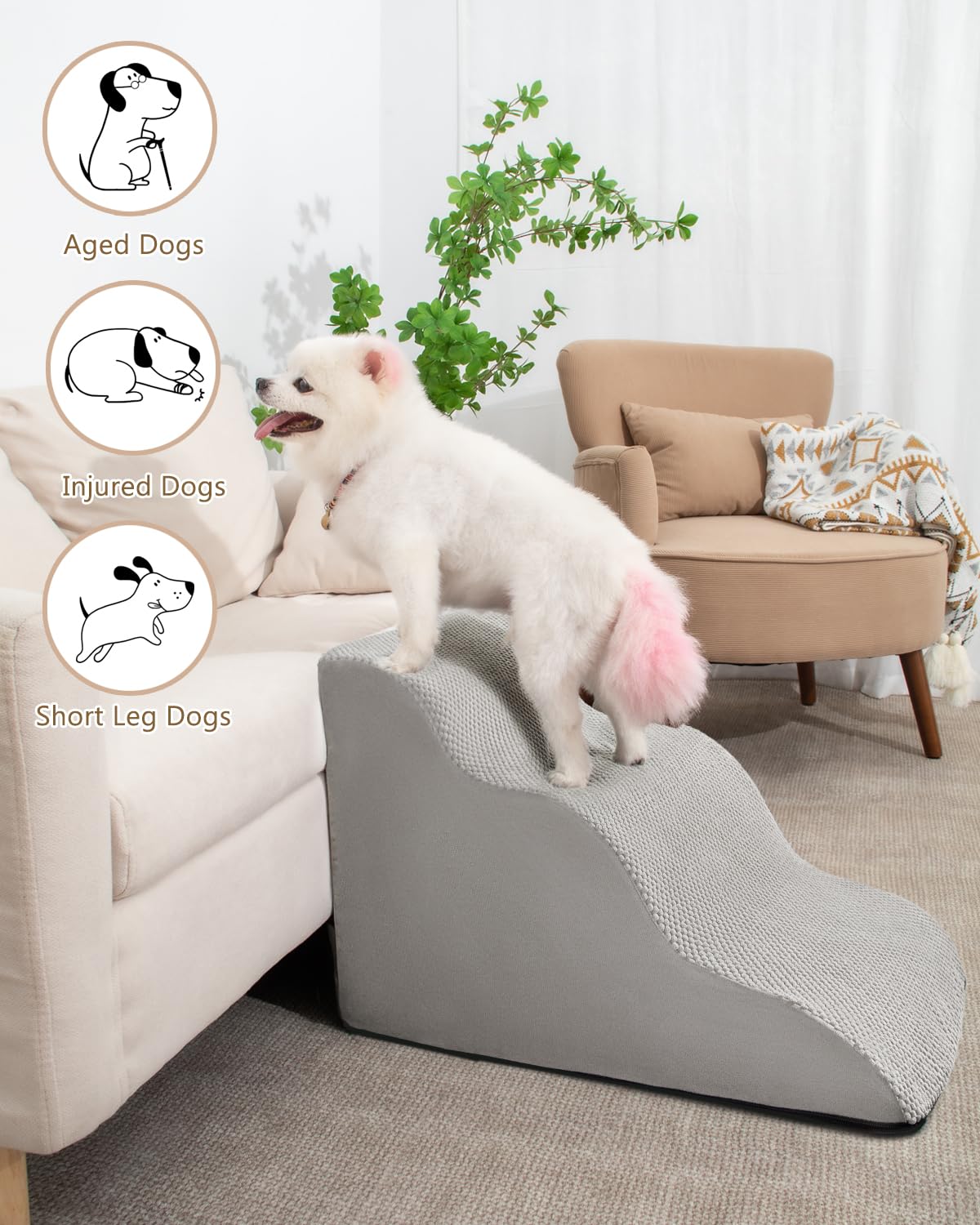 Aodisman dog stairs non-slip bottom provides stable footing on wood or tile.