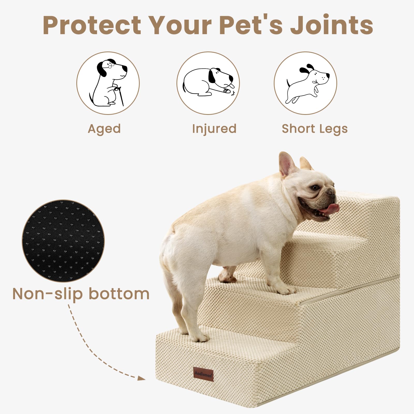 Aodisman dog stairs helps small dogs reach beds comfortably.