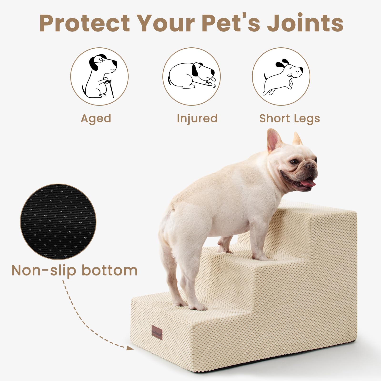 Aodisman dog stairs removable cover beige for easy cleaning