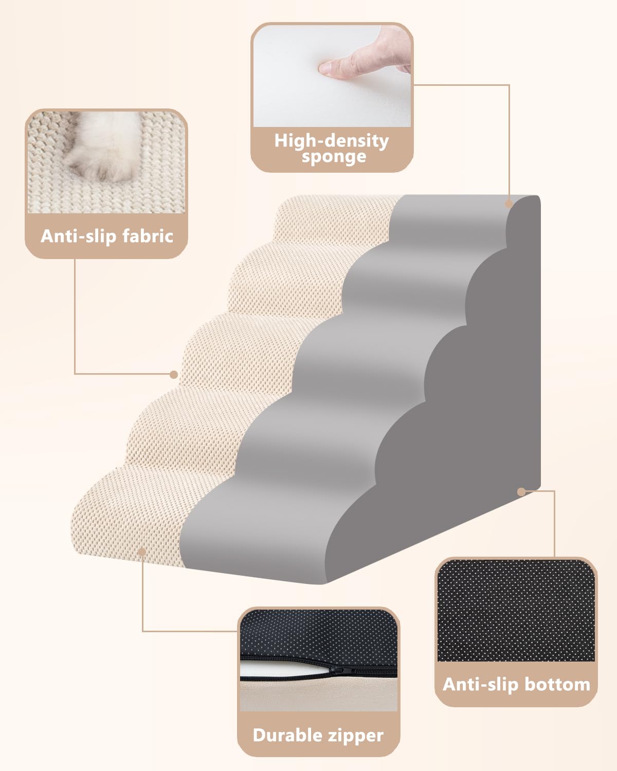 Aodisman dog stairs removable cover for easy washing and hygiene.