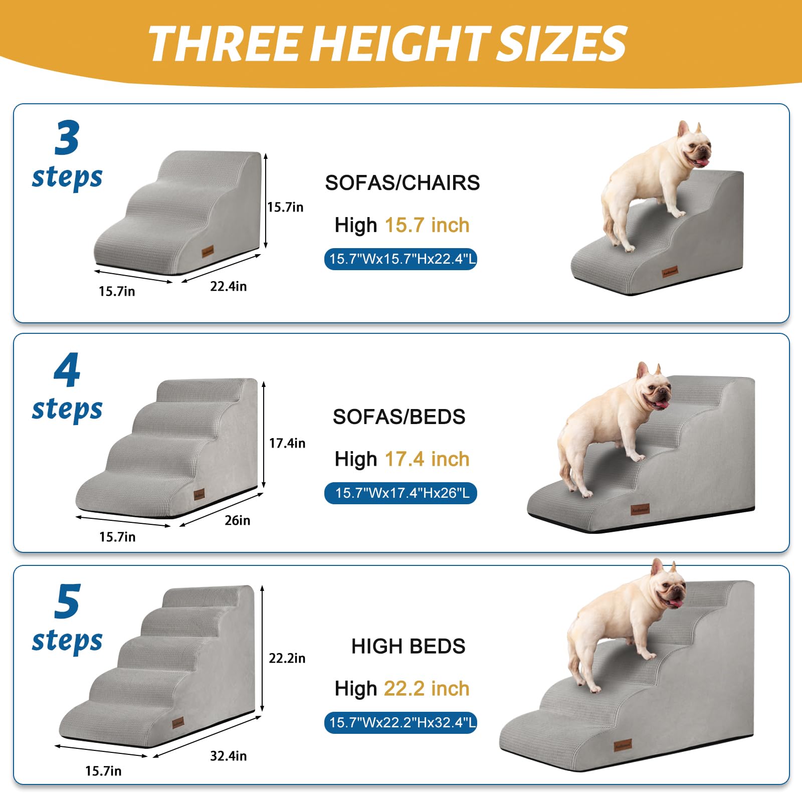 Aodisman dog stairs unfolded with gentle incline supports joints and reduces strain.