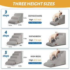 Aodisman dog stairs unfolded with gentle incline supports joints and reduces strain.