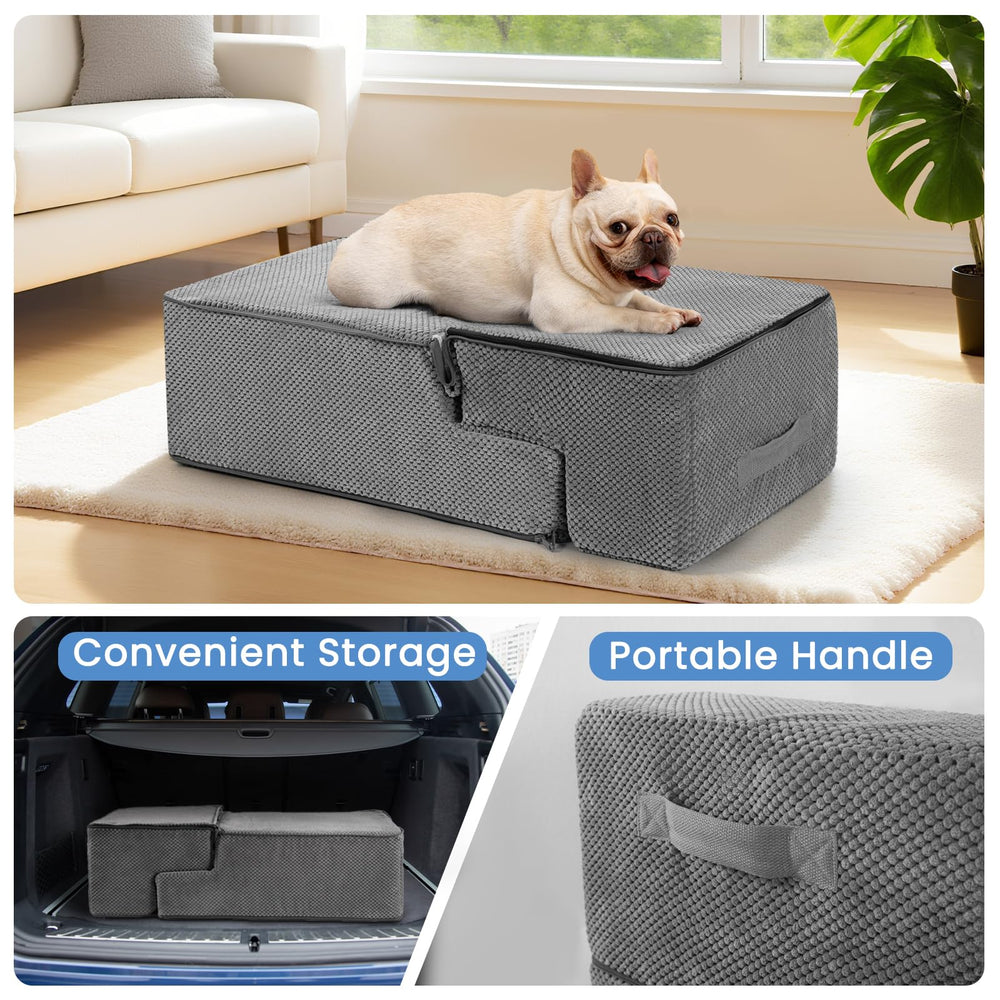 Aodisman dog stairs usage on sofa gray shows pets climbing onto couch
