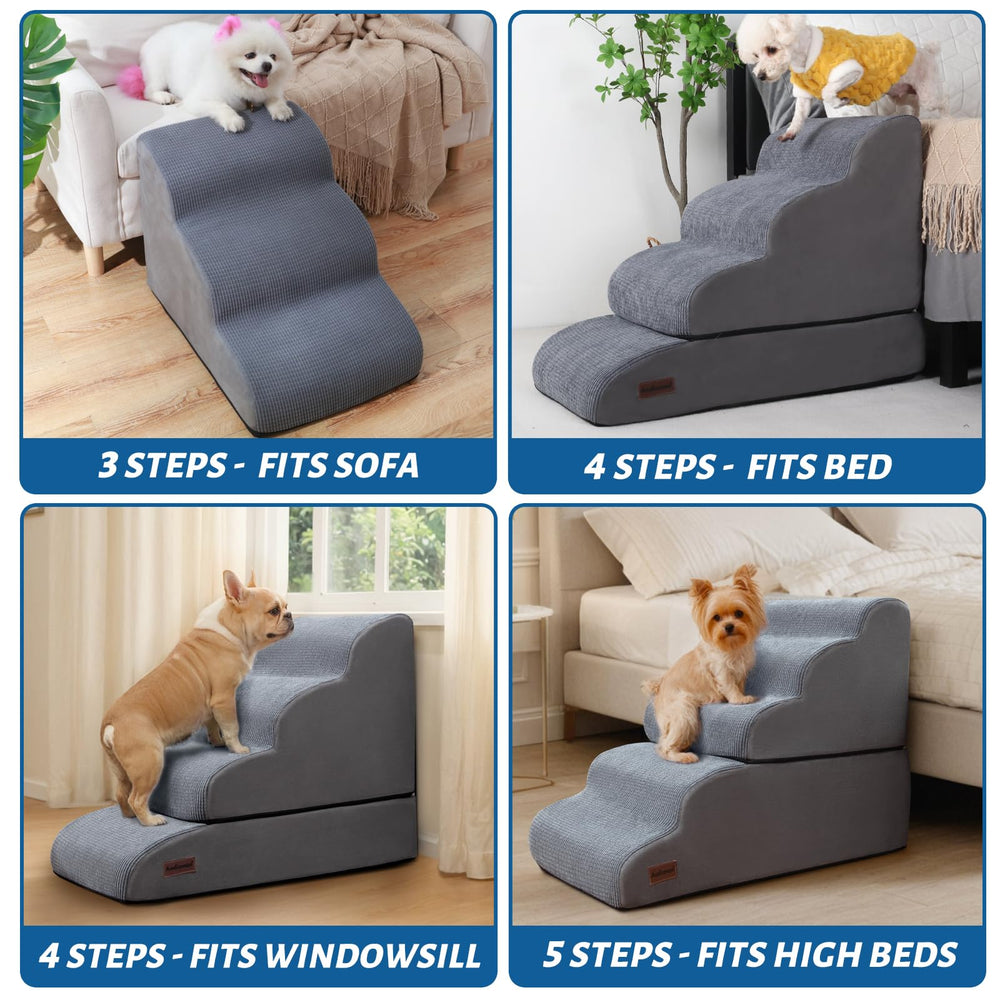Aodisman dog stairs with wide steps and gentle slope reduce joint strain during climbs.