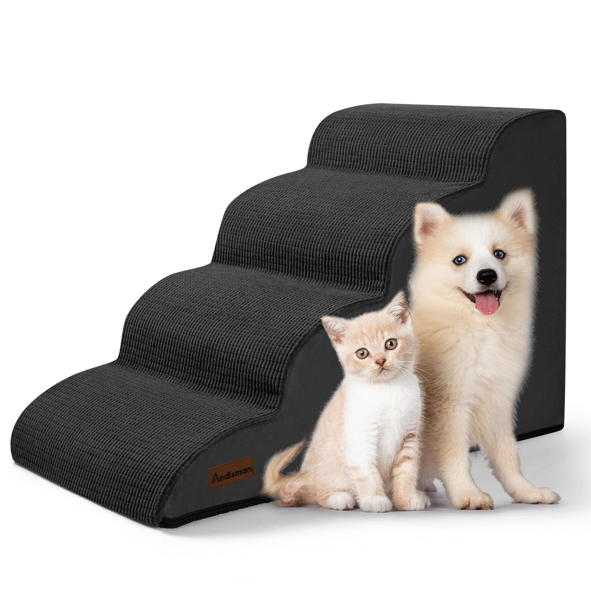 Aodisman dog steps bed-assembly shows sturdy steps for safe nightly climbs.
