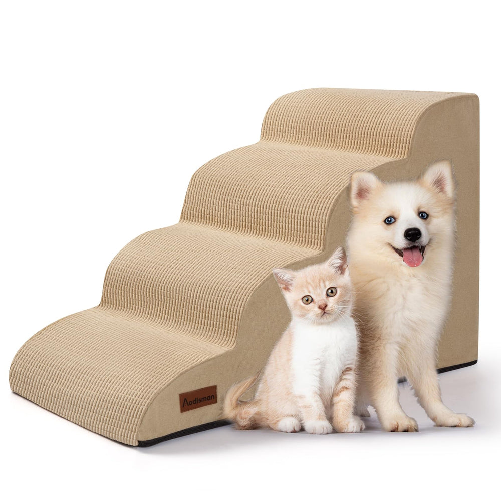Aodisman dog steps placed at bed edge enabling easy climb for small pets