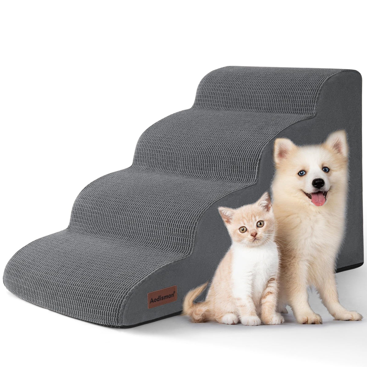 Aodisman dog steps placed at bed edge for easy bed access