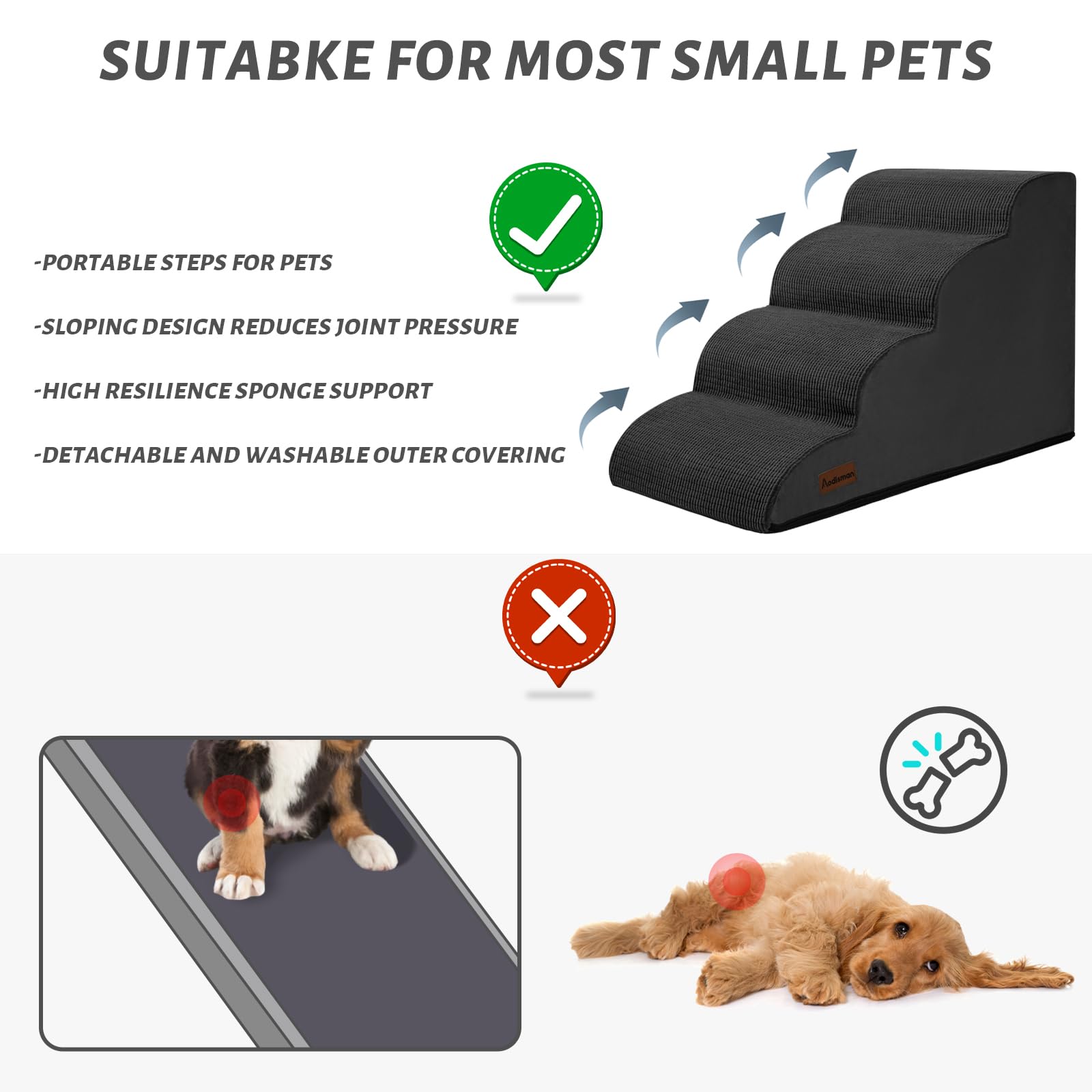 Aodisman dog steps edge-against-bed demonstrates placement against furniture for effortless access.