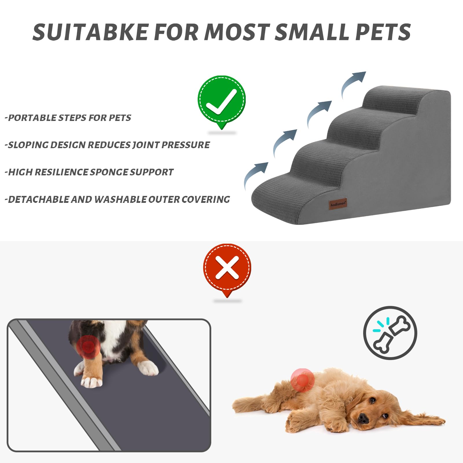 An elderly dog uses Aodisman steps to reach the sofa