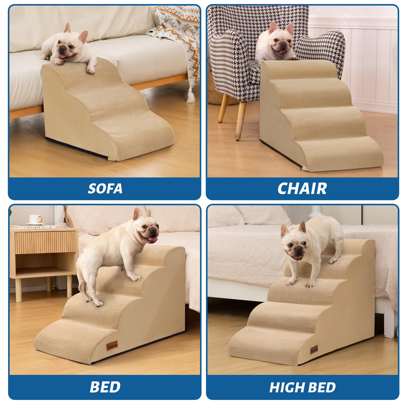 Aodisman dog steps with high-rebound foam inside for supportive footing