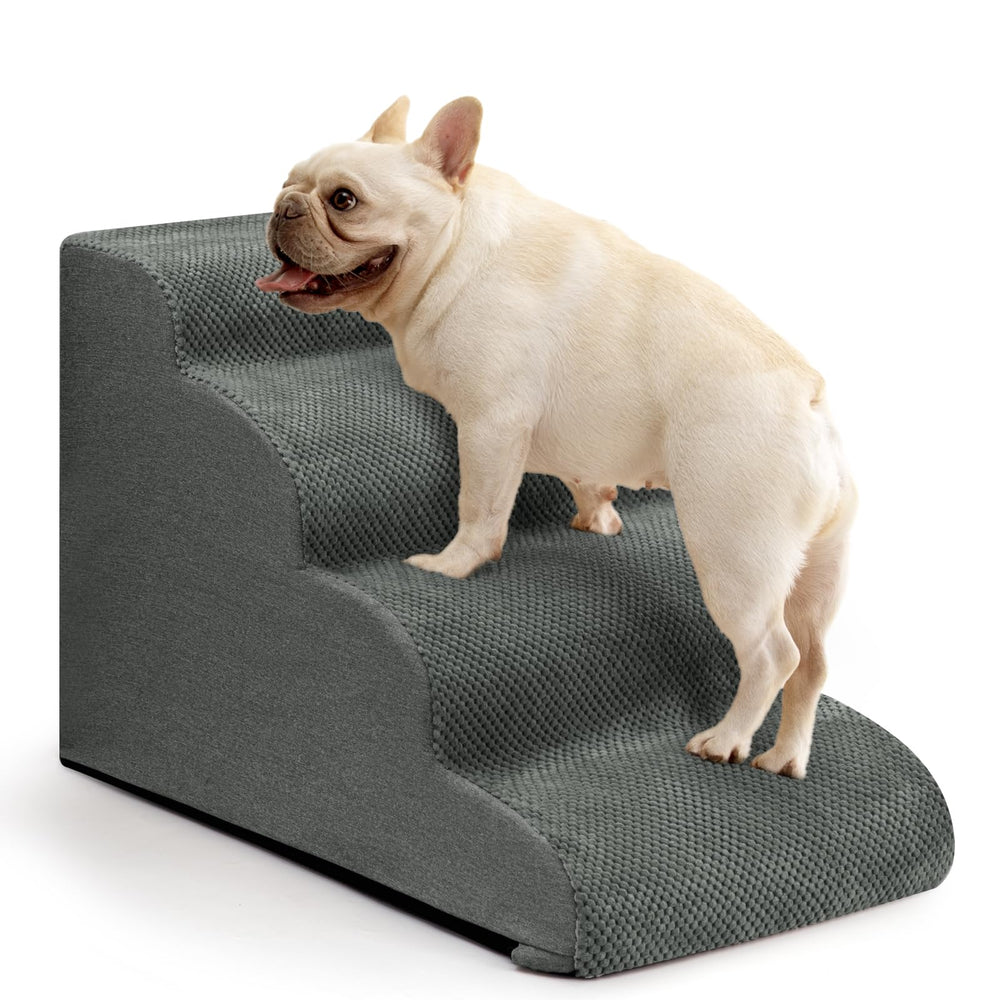 Aodisman dog steps grey four-step front view for safe ascent.