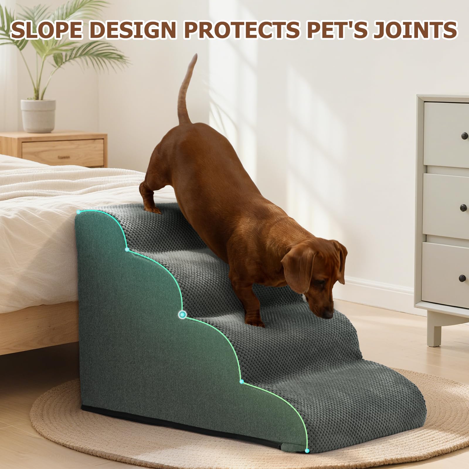 Aodisman dog steps grey anti-slip bottom detail for stable climbing.