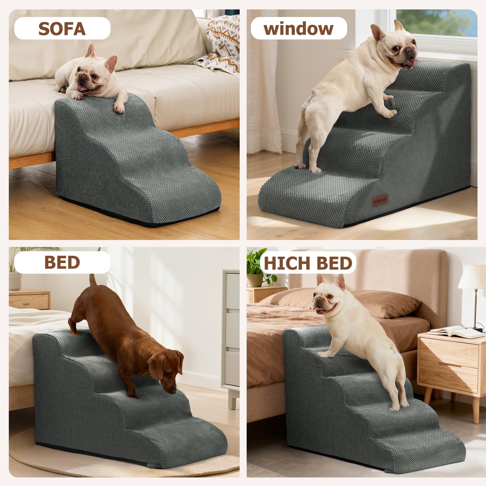 Aodisman dog steps grey packaging and simple setup displayed.