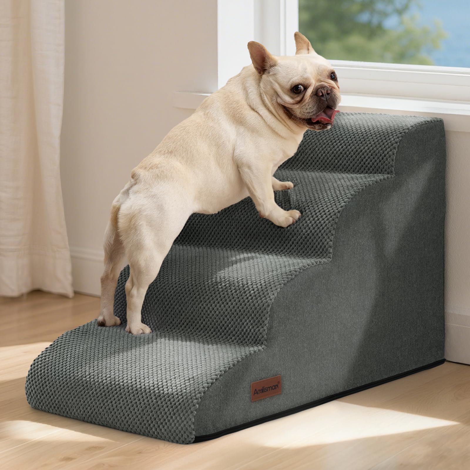 Aodisman dog steps grey portable handle enables one-handed moving.